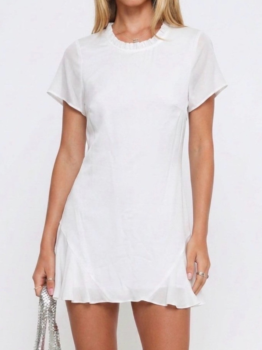 CeCe Cream Short Sleeve Ruffle Neck Maxi Dress